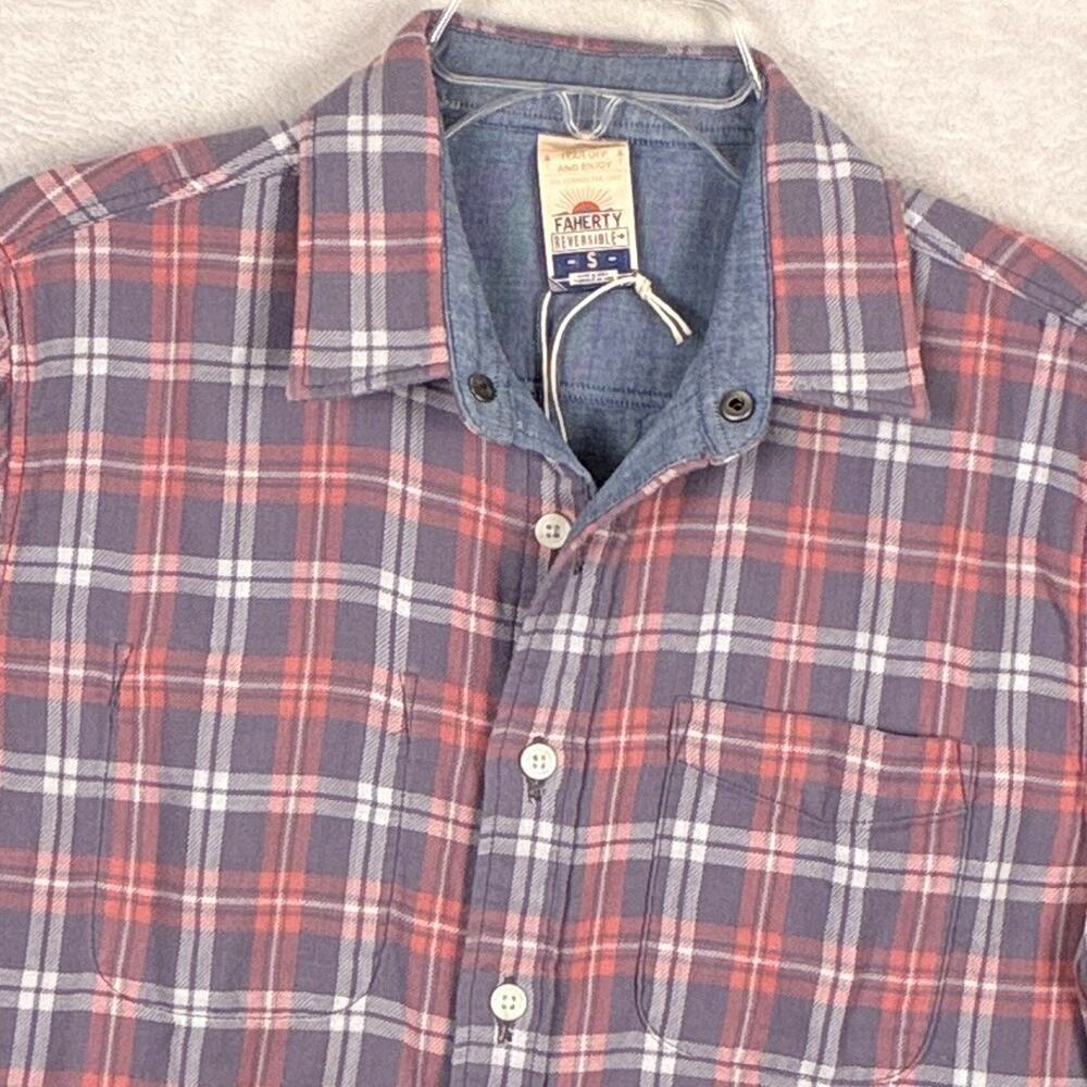 Faherty Camp Shirt Mens S Blue Red Plaid Reversible Preppy Surf SoCal Huckberry